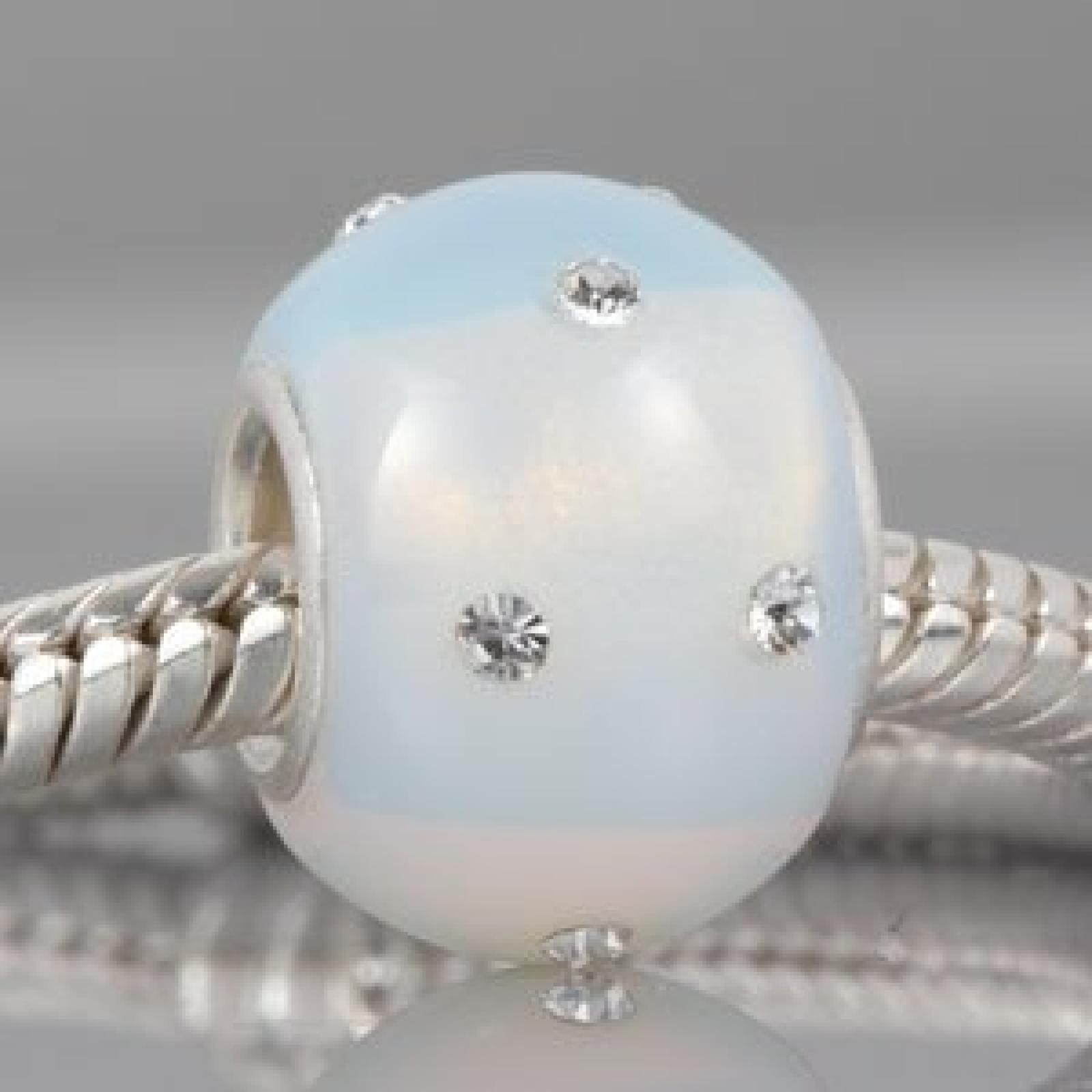 Andante-Stones Original Massiv 925 Sterling Silber Murano Bead Mattglas KERASTYLE "Opal" Element Kugel f&uuml;r European Beads + Organzas&auml;ckchen 